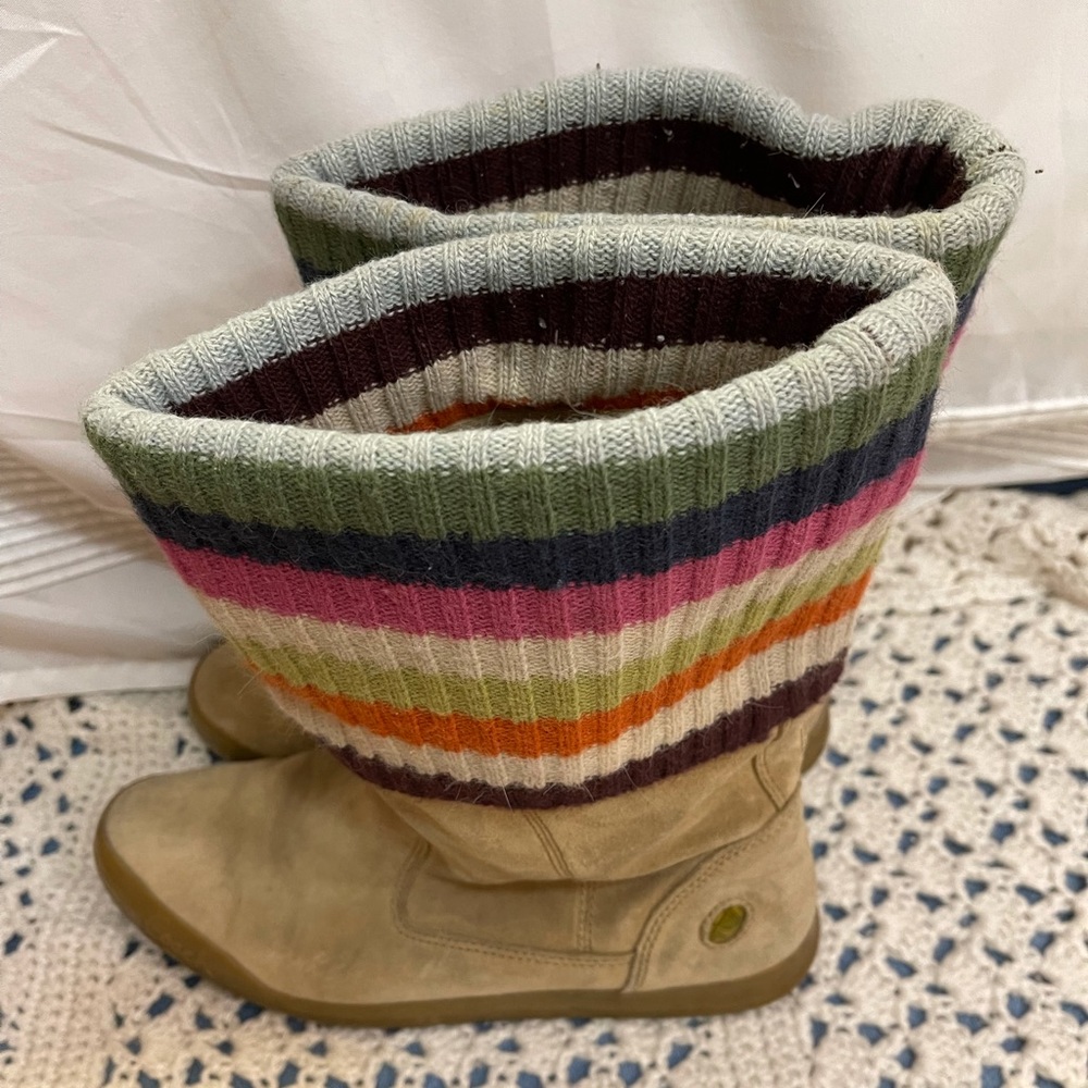 COACH Tatum Suede Rainbow Striped Leather Boots - Picture 3 of 10